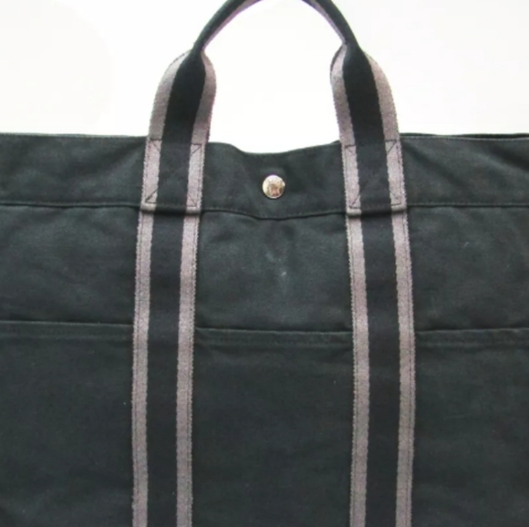 Hermes Fourre-Tout MM Black Canvas Bag "Authentic" Purple Stripe - Picture 3 of 14